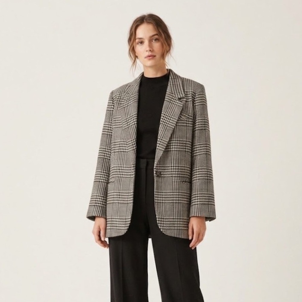 Vintage | Two Roads | Herringbone Black White Wool Blend Blazer Size 15